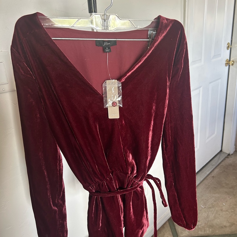 J.Crew NWT Burgundy Velvet Faux Wrap Tie Waist Top - Size 0